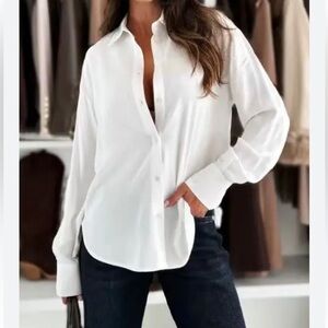 MissLola White Button-Up Blouse S NWT